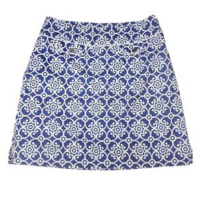 EP Pro Blue White Geometric Scroll Golf Skort Side Zip Size 8 Light Breathable